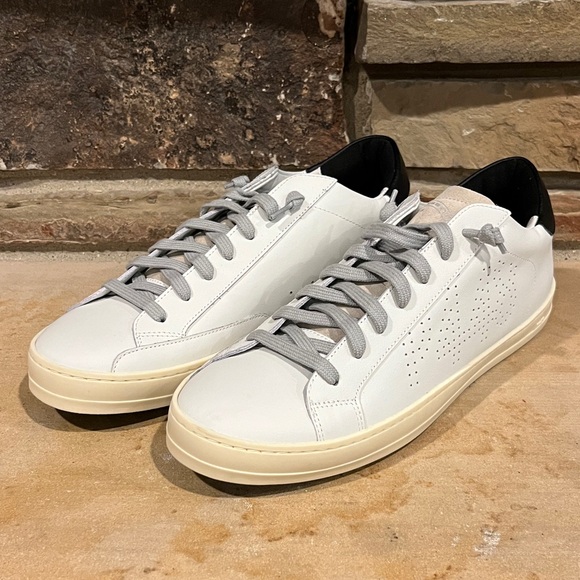 P448 John Stylish White and Black Classic Leather Sneakers - Picture 1 of 10